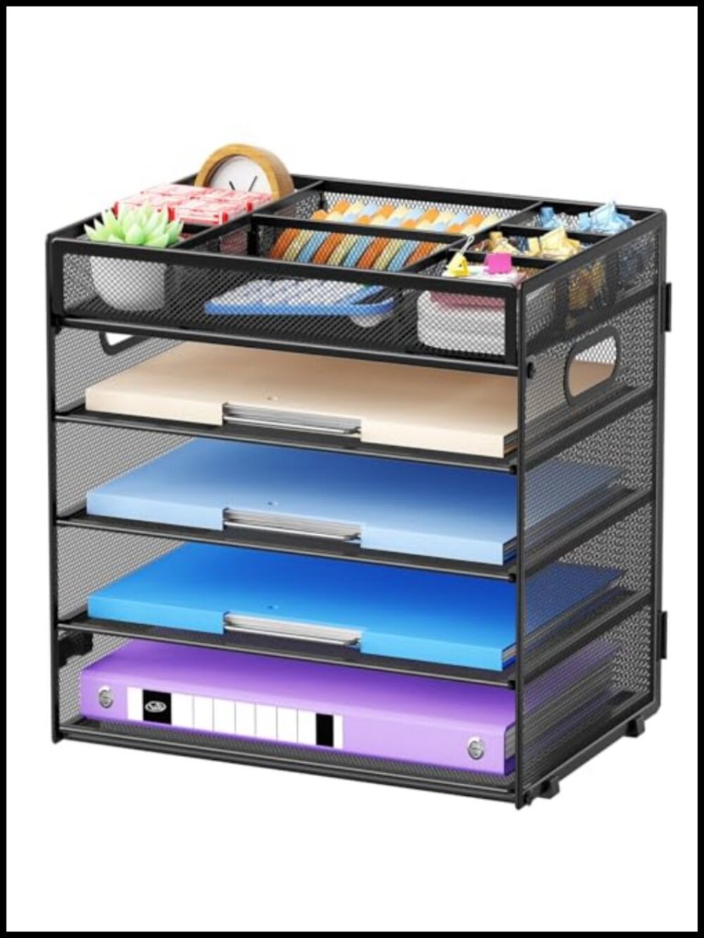 5 Tier Mesh Desk Letter Tray Organizer Adjustable Compartments Office Storage